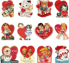 ​ 48PCS Vintage Valentine'S Day Cutout, Retro Valentine'S Day Heart Cutout Bulle