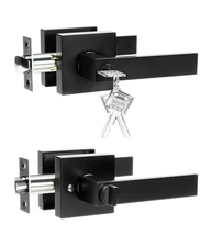2PCS Passage Door Lever with Lock and Key, Matte Black Interior Door Handle-USA