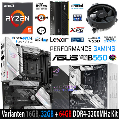 PC Bundle AMD Ryzen 5 5600X ASUS ROG Strix B550-A mit 16, 32 und 64GB DDR4-3200