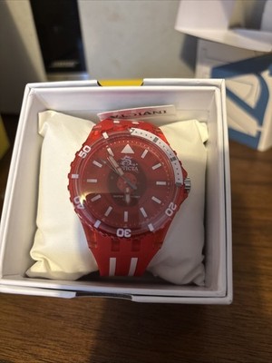 Invicta Red Dial Analog Wristwatch Round Shape Red Band in Box