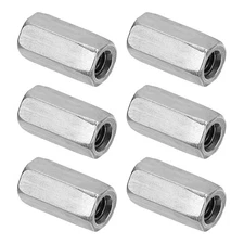 M6 x 1-Pitch 304 Stainless Steel Hex Coupling Nuts, 6Pcs 20mm/ 0.8" Length Co...