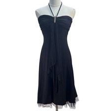 B. Darlin Mini Dress Women XS S Black Halter Rhinestone Ruched  Y2K Cocktail LBD