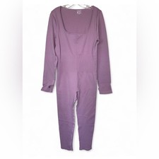 OQQ Ribbed Long Sleeve Jumpsuit XXL Lavender Stretch Bodycon One Piece Thumbhole