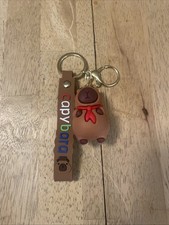 Capybara Wristband Keychain Key Clip Purse Fob Backpack Brown w/Red