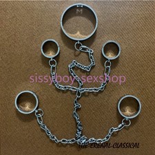 New Stainless Steel Restraints Metal Neck Collar Hand Ankle Cuffs Game Leg Irons