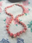 VINTAGE 50-60s BEADED PINK/WHITE MARBLEIZED NECKLACE SIGNED KRAMER OF NY 25” LG — photo 1