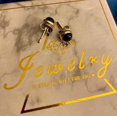 Tiffany Co & Peretti AG 925 SPAIN Rare Vintage Black Jade Earrings 