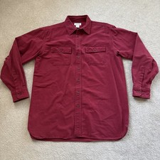 LL Bean Chamois Cloth Flannel Men's Shirt Sz L Tall Red Flap Pockets Chore *READ