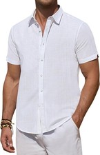 Linen Shirt Men Short Sleeve Button Down Shirts Summer Beach Casual Vacation