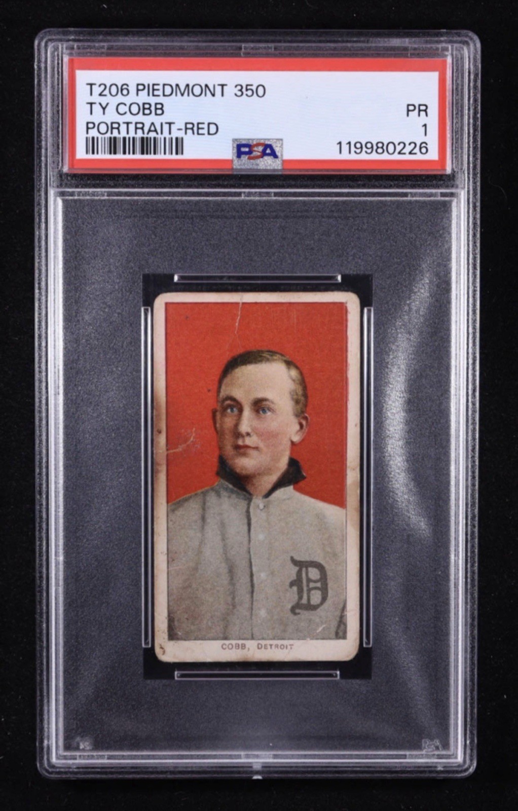 T206 Piedmont – Ty Cobb Portrait-Red #350 PSA PR 1 (American Tobacco Trust)