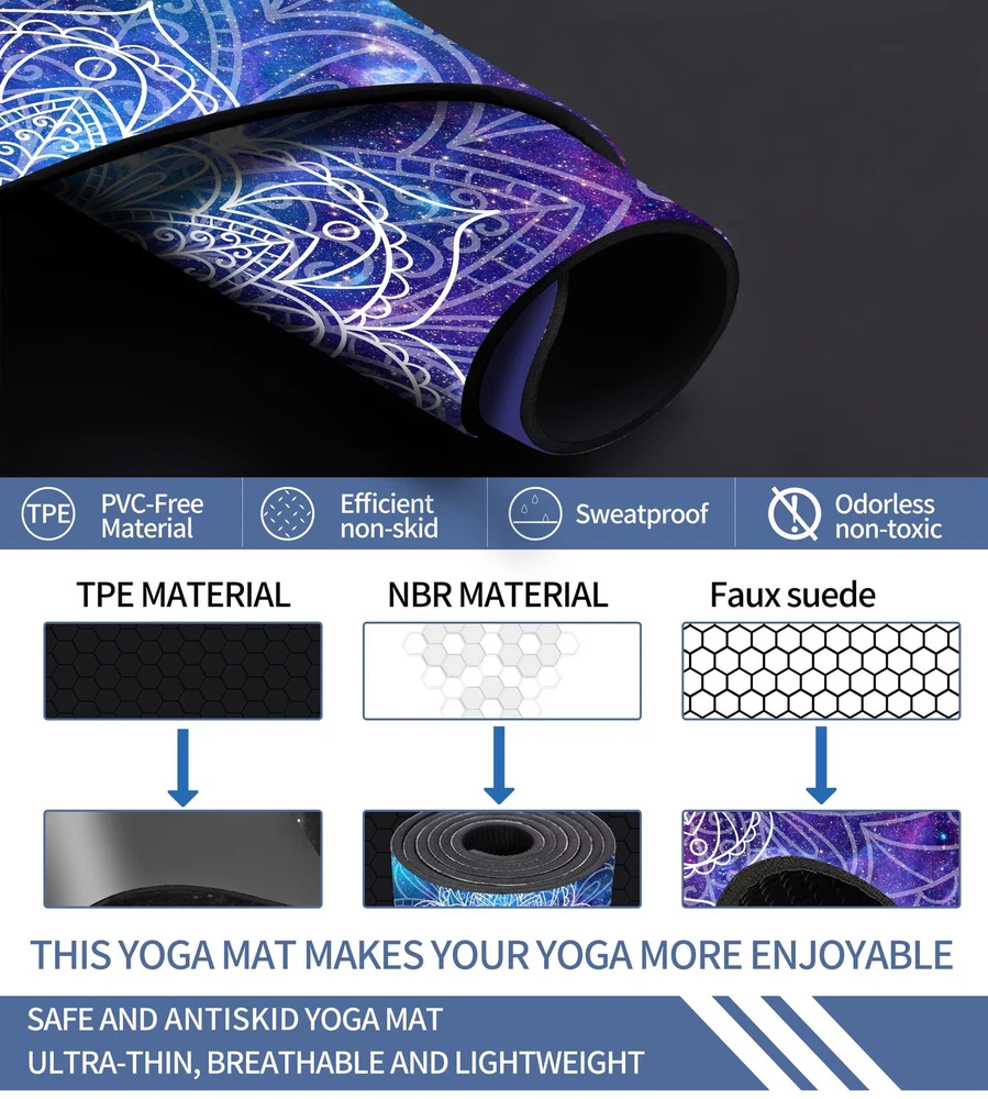 Non-Slip Double-Sided Eco-Friendly TPE Yoga Mat with Carrying Strap