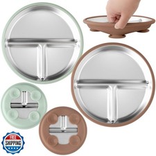Stainless Steel Toddler Plate with Suction Set of 2, 8  Divided Plates with R