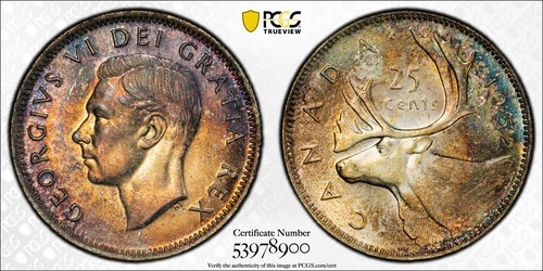 1952 Canada 25 Cents High Relief - PCGS MS64