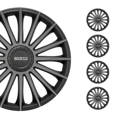 Radkappen Radzierblenden Sparco Treviso 15'' Zoll Abdeckung Set Schwarz Grau 4x