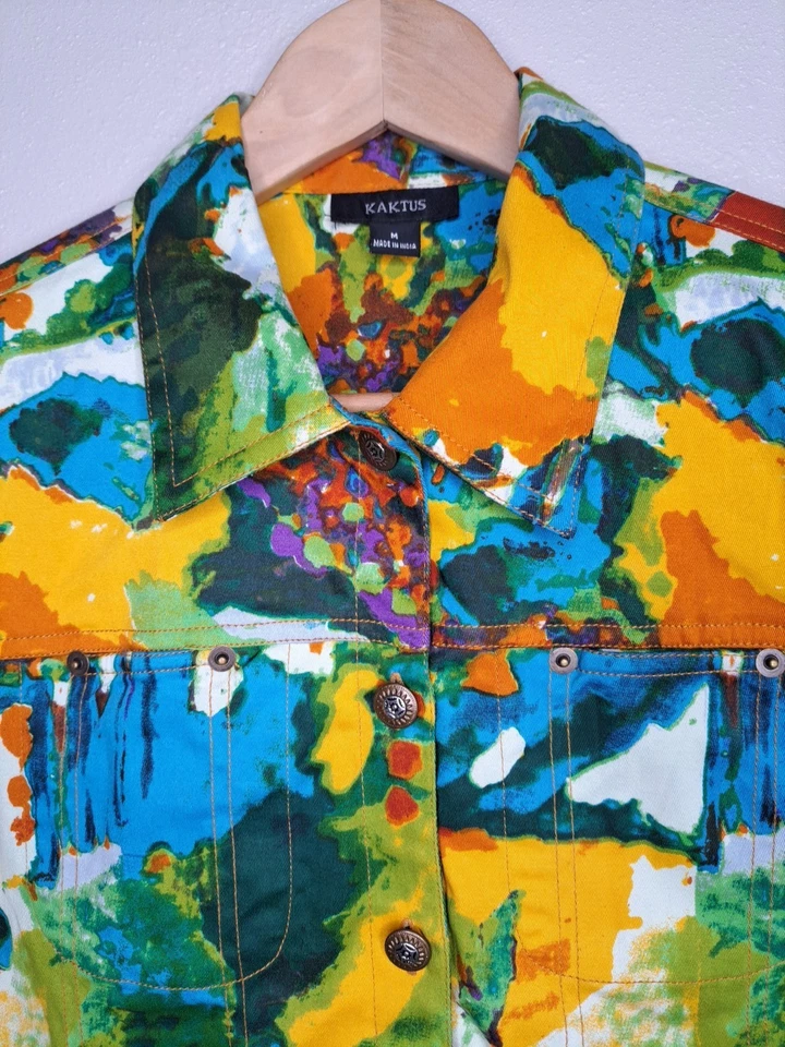 Chaqueta multicolor vintage para mujer Kaktus ligera de algodón suave M Foto 3 de 4