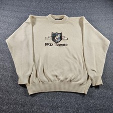 Vintage Ducks Unlimited Sweater Mens XL Beige Duck Graphic Knit Cotton Hunting