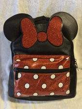 NEW Disney Minnie Mouse Mini Backpack Purse Black White Red w/ 3-D Ears