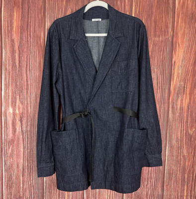 Tomas Maier Womens Denim Blazer Jacket Belted 100% Cotton Made in Italy Size 10