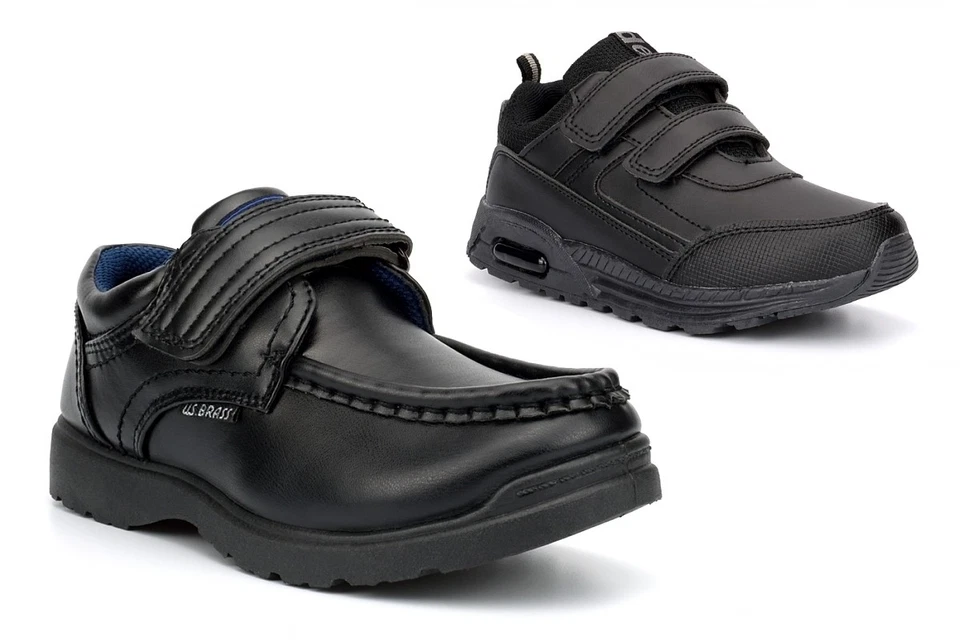 US BRASS Boys School Shoes Boys Touch Fastening School Shoes Boys School Trainers Black