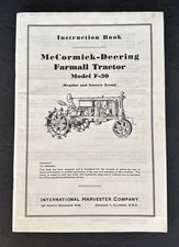 McCormick-Deering Model F-30 Farmall Tractor Instruction Book Vintage Harvester