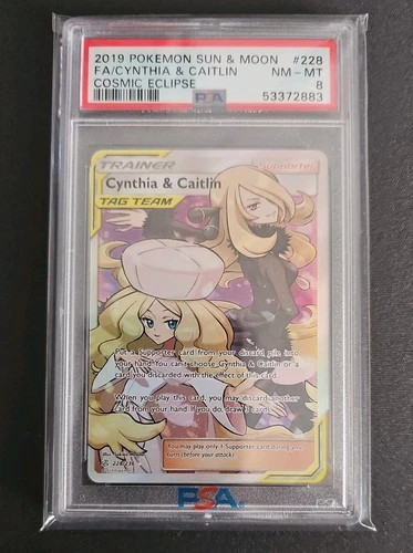 PSA 8  Cynthia & Caitlin (Full Art) 228/236 Sm-Cosmic Eclipse Holo