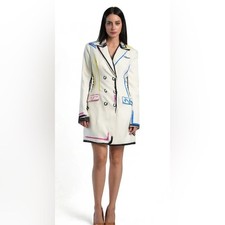 White Double-Breasted Artistic Trim Blazer
