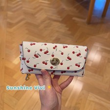 NWT Coach Sunglass Case with Cherry Print in Chalk Multi Smooth Leather CFA49