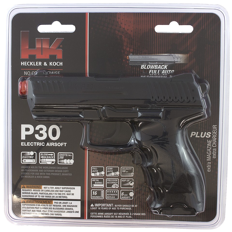 H&K P30 LICENSED AIRSOFT FULL AUTO ELECTRIC BLOWBACK AEG HAND GUN