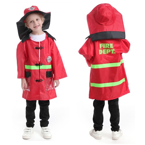 Kids Firefighter Fancy Dress Up Fireman Uniform Cosplay Outfit With Pretend Play - Picture 3 of 9