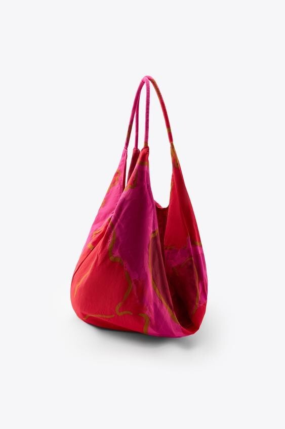 Zara Floral Print Maxi Bag Red 3920/149/600 100% Cotton