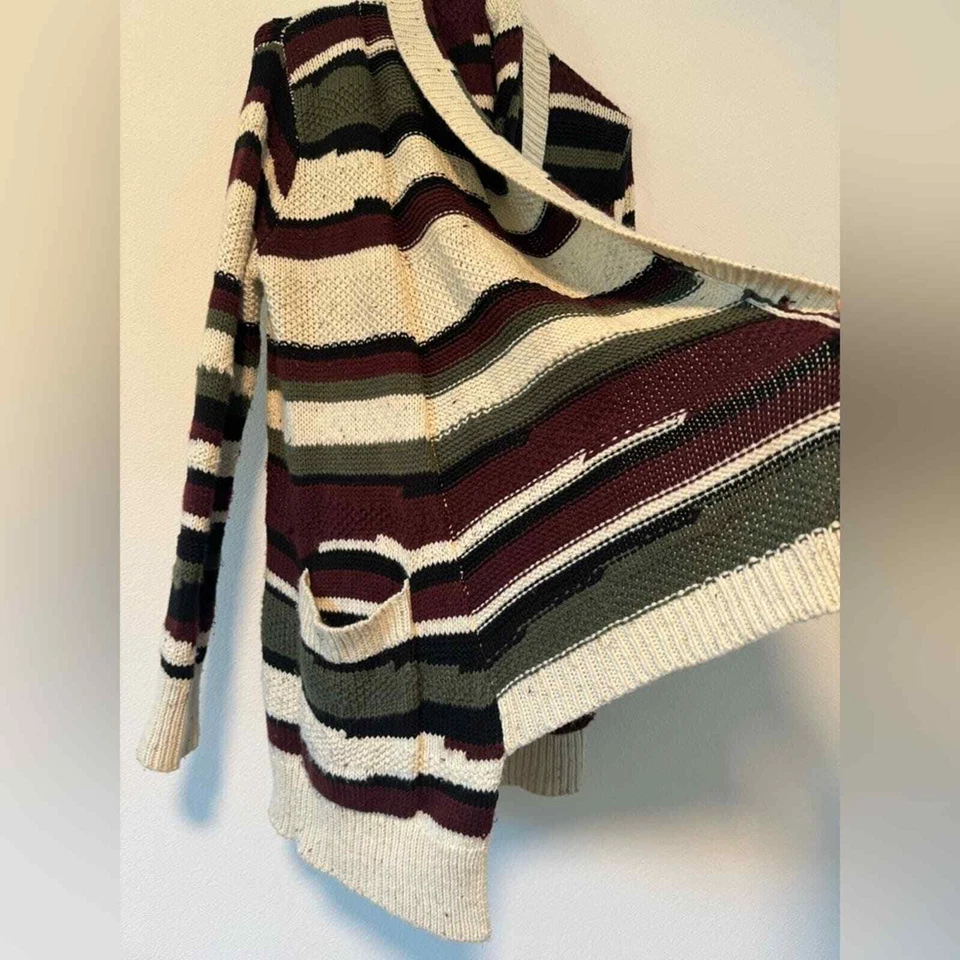 Cárdigan Suéter Bisagra Mezcla Lana Verde Negro Granate Crema Longline Frente Abierto S Foto 4 de 4