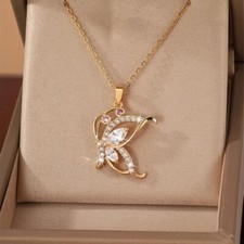 Women's Sweet Butterfly Cubic Zirconia Pendant Necklace Jewelry