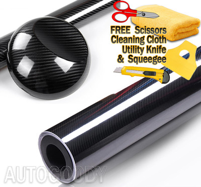 45ft x 5ft HIGH GLOSS 5D Black Carbon Fiber Vinyl Wrap Film Bubble