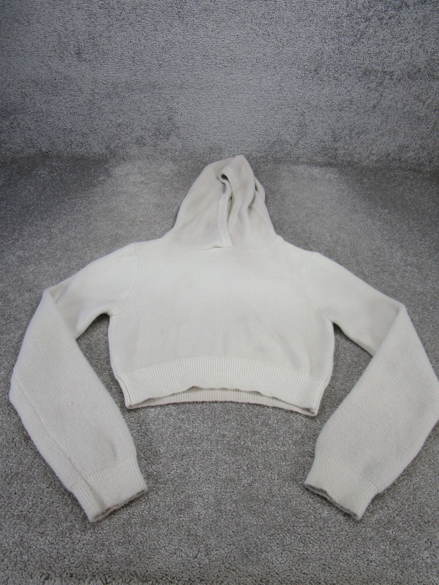 Zara Sweater Womens Medium White Sherpa Hoodie Crop