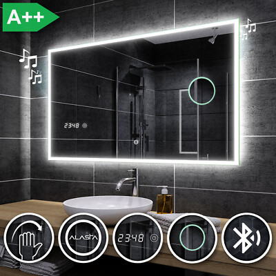 Bosten Badspiegel mit LED Beleuchtung Wandspiegel  BLUETOOTH UHR SCHALTER A03