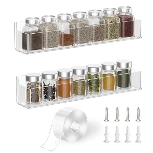  Adhesive Acrylic Spice Rack Organizer for Wall with Nano 2 Pack-12" Clear