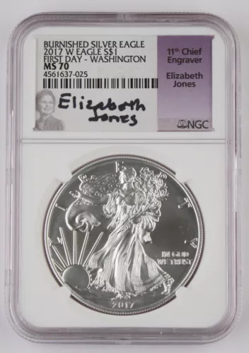 2017 W $1 1 Oz Silver Eagle Burnished Coin NGC MS70 First Day Washington Jones