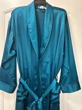 Vtg Victorias Secret Gold Label Satin Robe Teal M/L Textured 90s