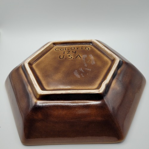 VTG California Original #124 Flame Orange & Brown Hexagon Ashtray, MCM, Stamped - Picture 8 of 8