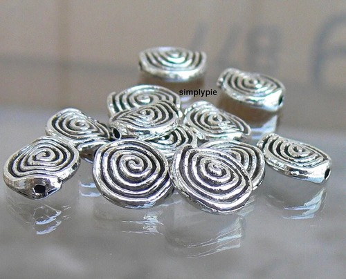 Antiqued Silver Spiral Snail Ammonites Metal Beads 12 Pcs