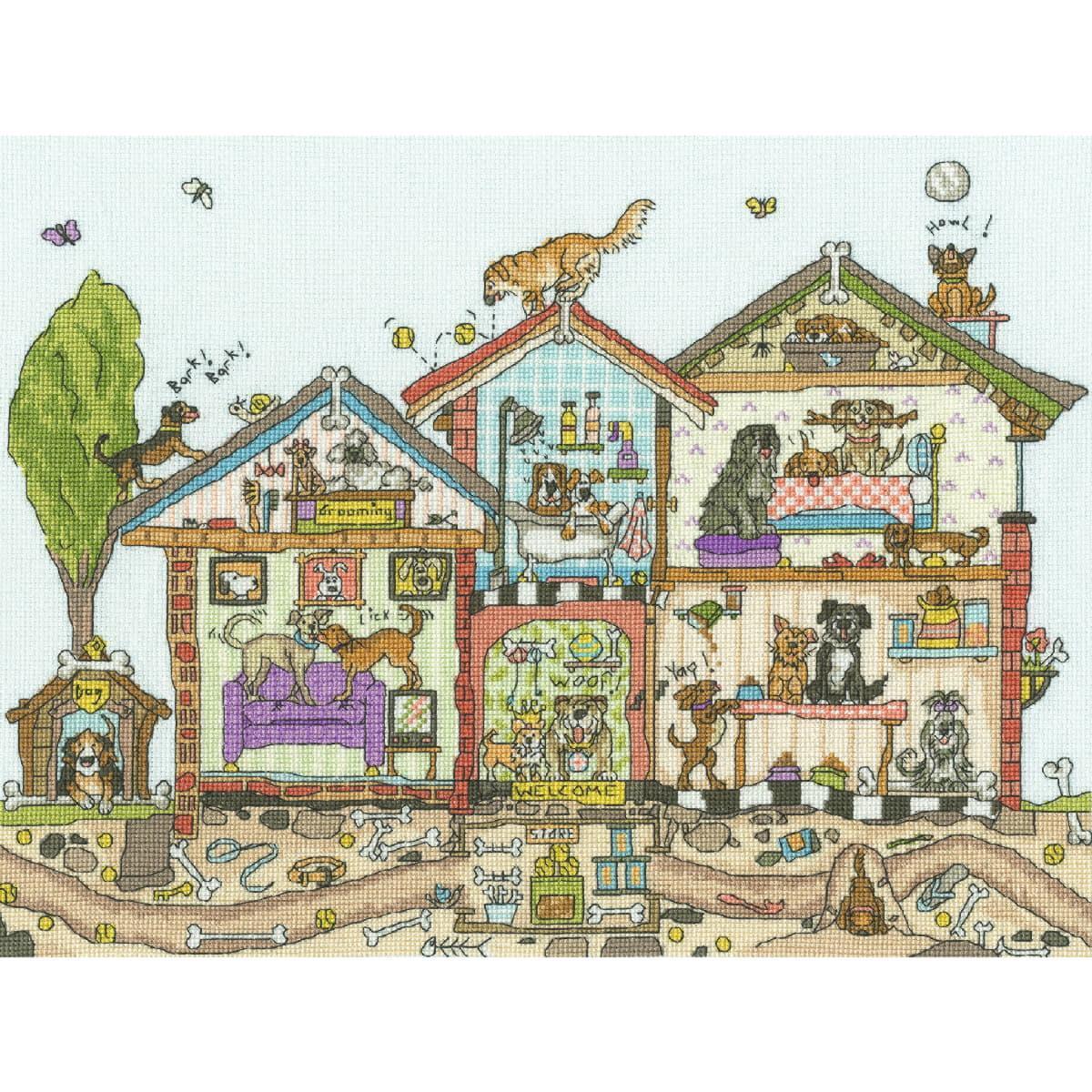 Bothy Threads counted cross stitch kit ""Pooch Palace"", XCT41, 35x26cm, DIY