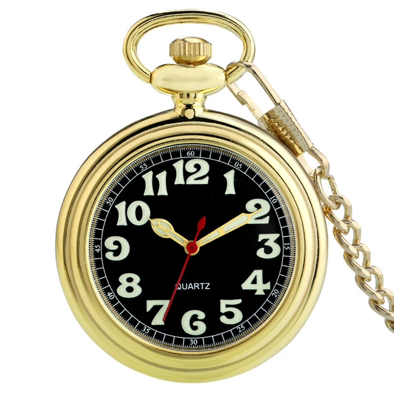 Mens Quartz Pocket Watch Fob Chain Gold Silver Black Arabic Number