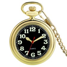 Mens Quartz Pocket Watch Fob Chain Gold Silver Black Arabic Number Luminous Dial