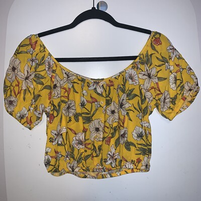Forever 21 Yellow W/Flowers Crop Top Women's Size M