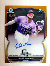 JESUS BUGARIN 2023 Bowman Chrome 1st AUTO Rockies Gold Refractor 20/50 ROCKIES