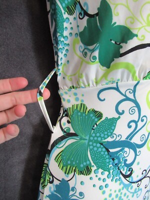 NWT Bershka Summer 2007 White Green Blue Butterfly Sexy Stretch V Mini Dress  L | eBay