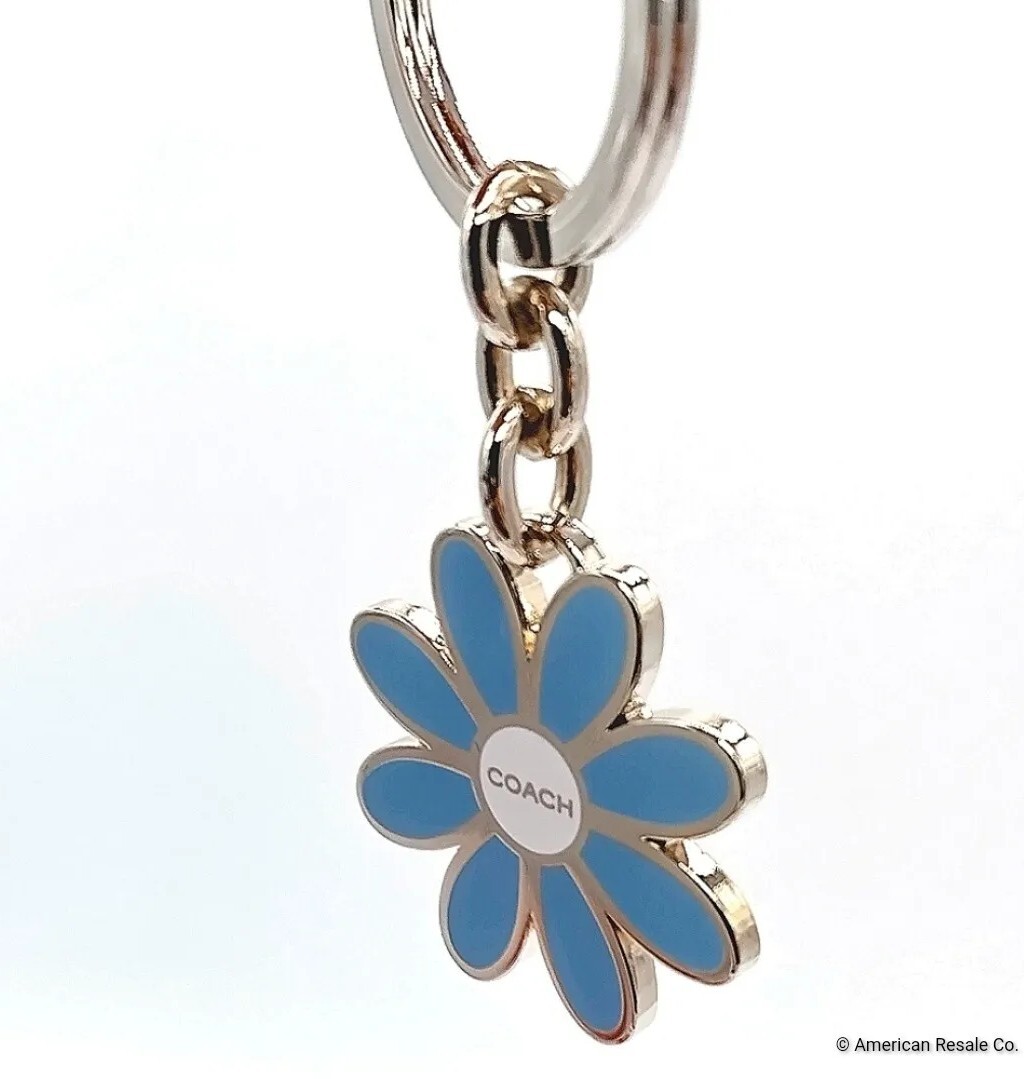 READ* Vintage COACH Sky Blue Enamel Daisy Flower Keychain FOB