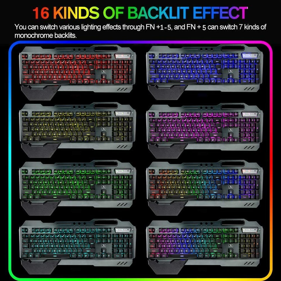 Full size Wireless Gaming Keyboard Mouse and Bluetooth Headset Set RGB Light PC - Image 2 of 4