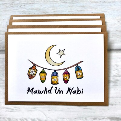 Happy Eid Mawlid-Un-Nabi Grußkarten 4er Pack Islamische Feiertage
