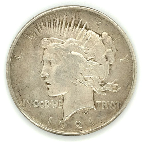 1921 $1 Silver Peace Dollar in Very Fine VF Condition, XF in Wear, Old Cleaning